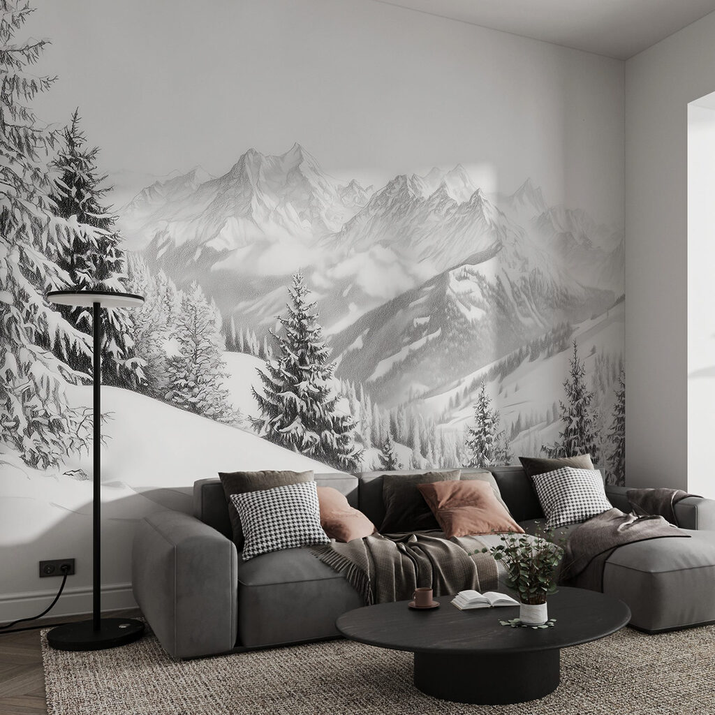 Ladera nevada con vistas en un interior