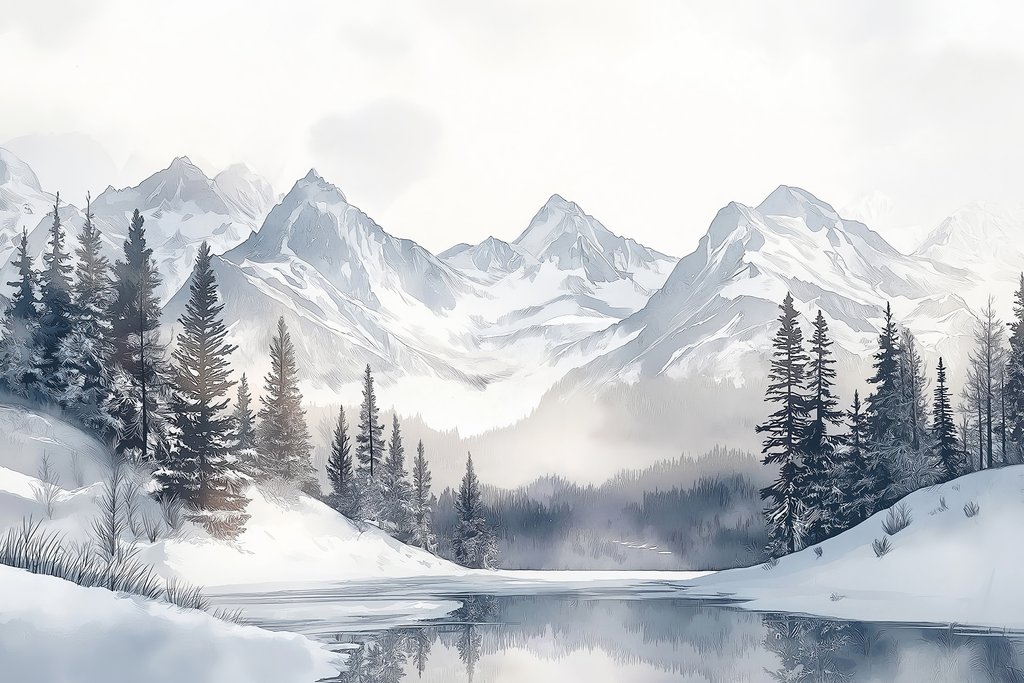 Lago sereno entre montañas — diseño completo