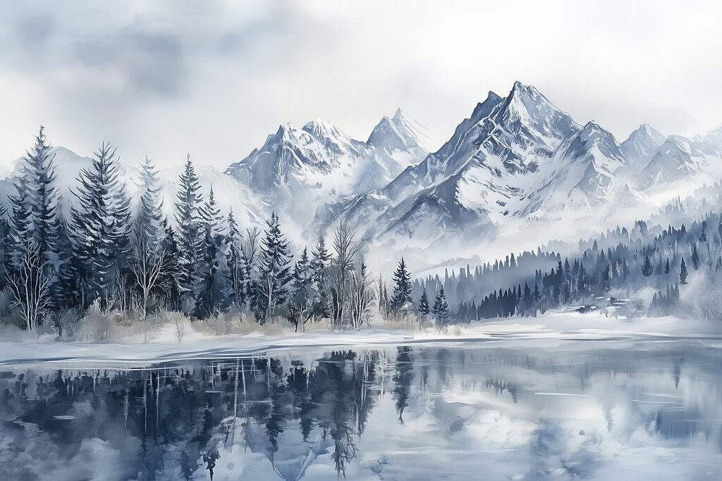 Reflejos de montaña invernal — diseño completo
