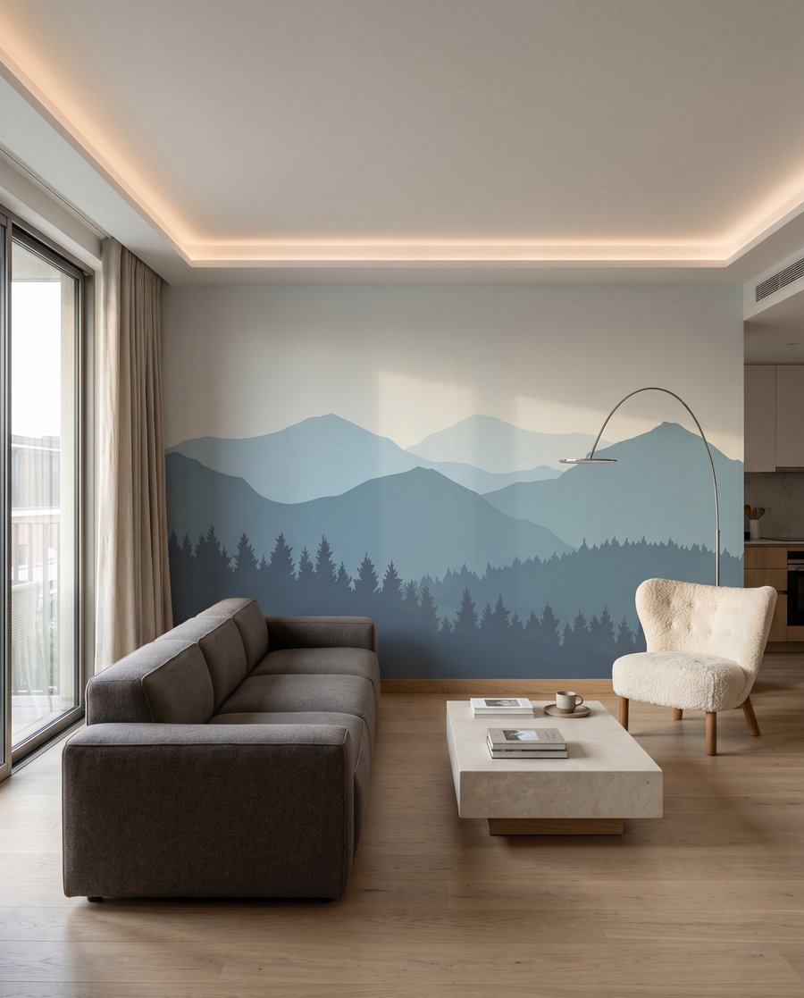 Montañas en silueta en un interior