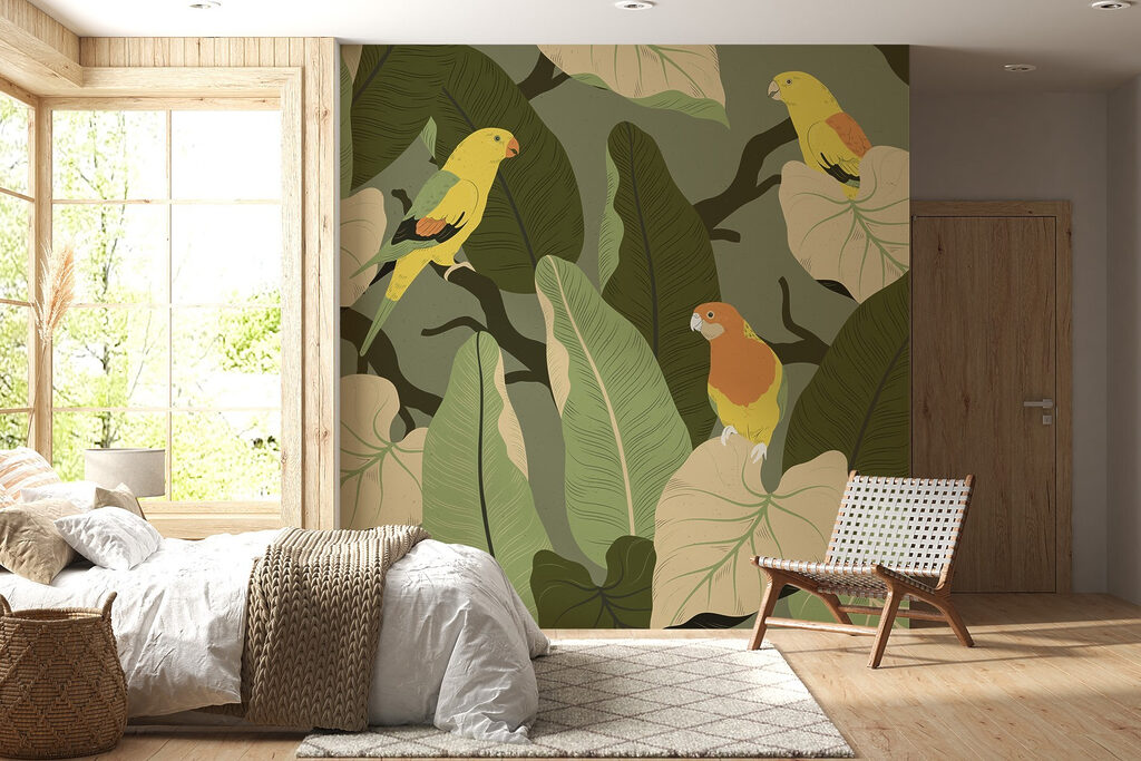 Pájaros amarillos entre hojas — interior 2