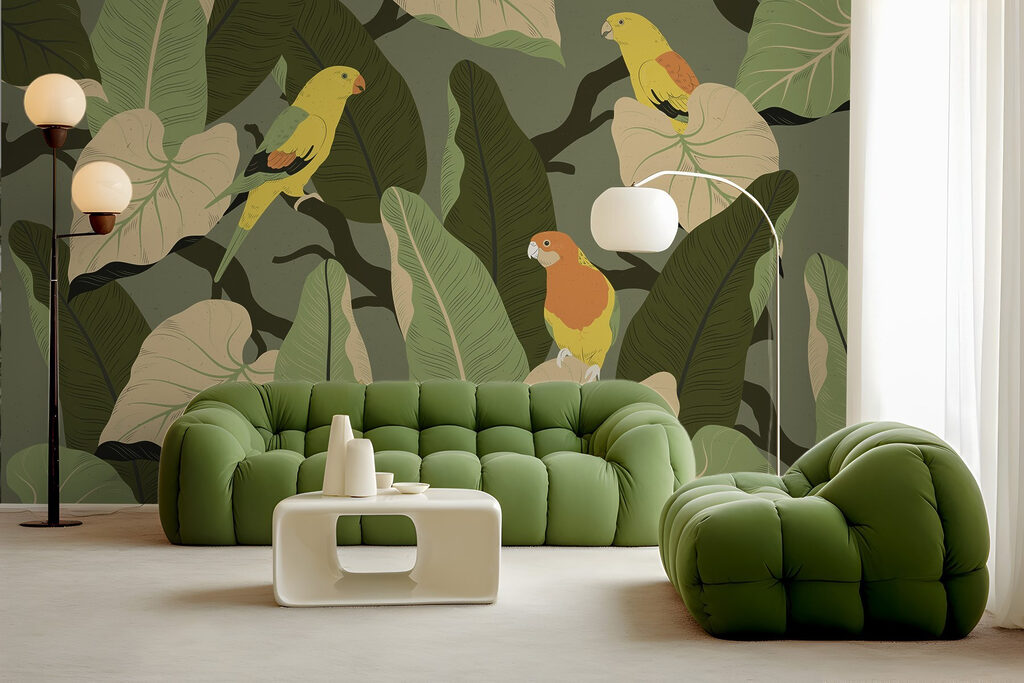 Pájaros amarillos entre hojas — interior 4
