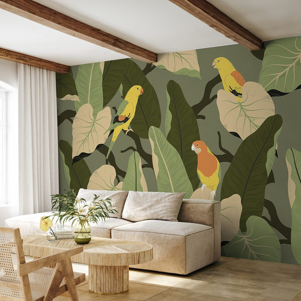 Pájaros amarillos entre hojas — interior 6