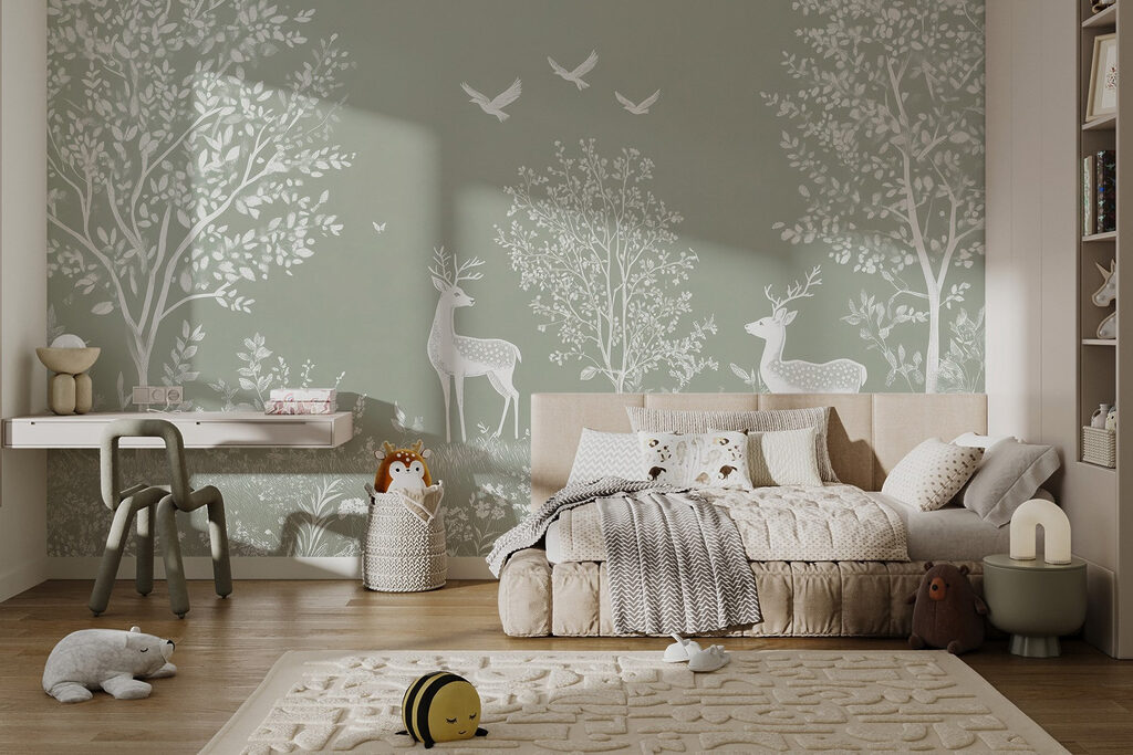 Ciervos blancos entre árboles — interior 3
