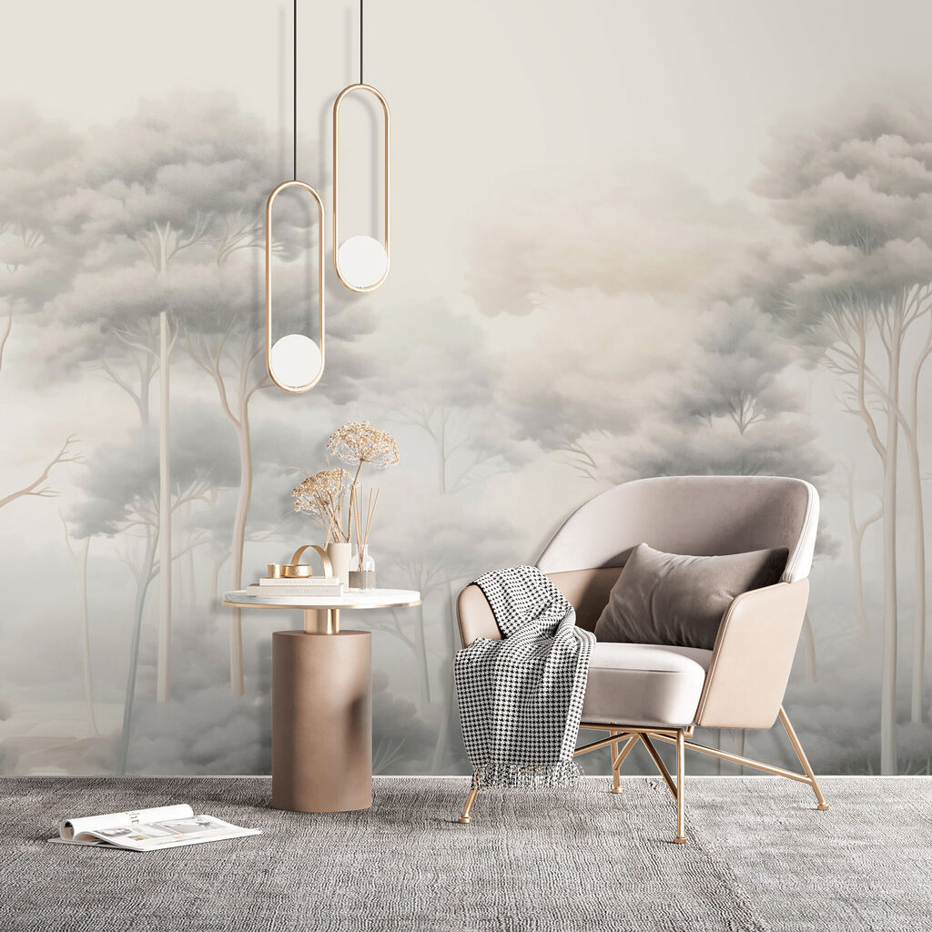 Copas esbeltas en niebla — interior 1