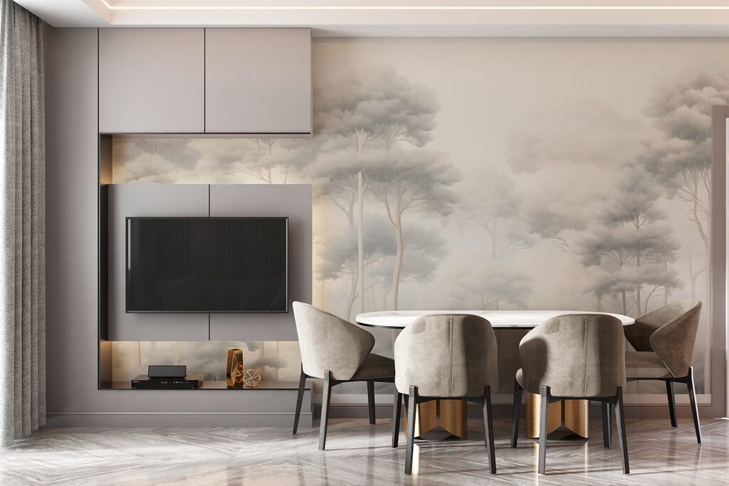 Copas esbeltas en niebla — interior 2
