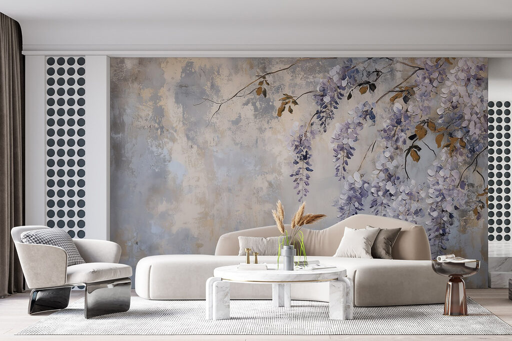 Flores lilas sobre pátina — interior 2