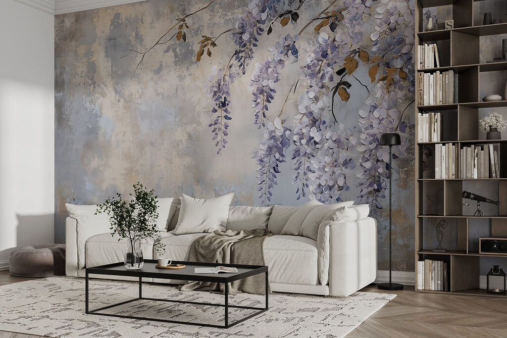 Flores lilas sobre pátina — interior 3