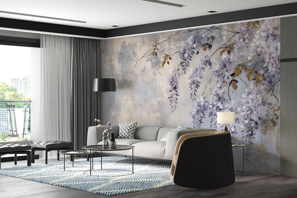 Flores lilas sobre pátina — interior 4