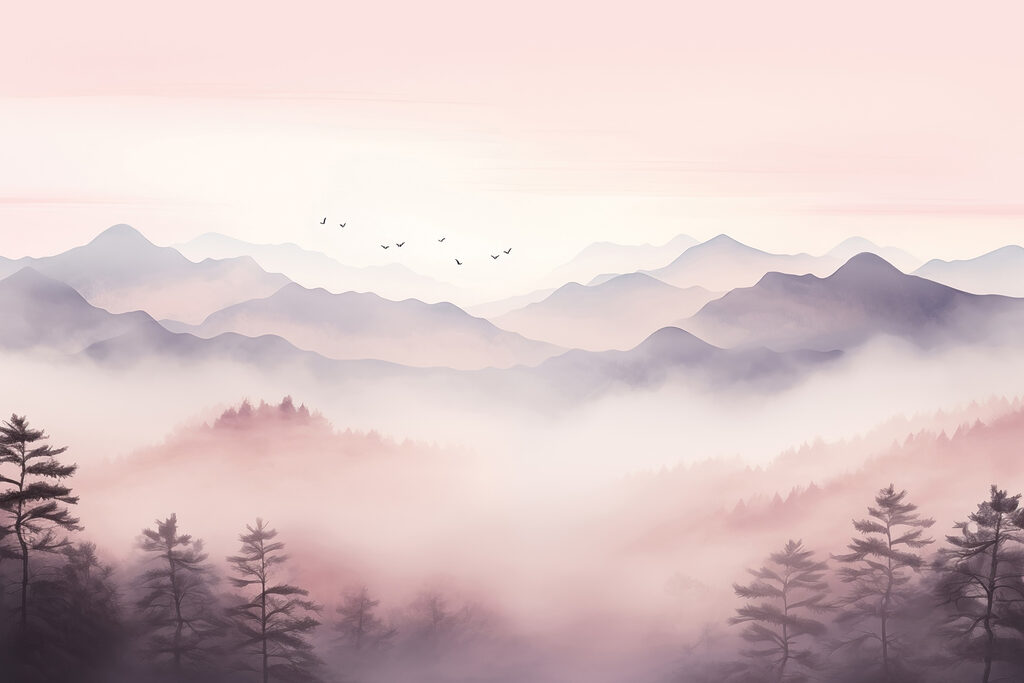 Valle en niebla rosa — diseño completo