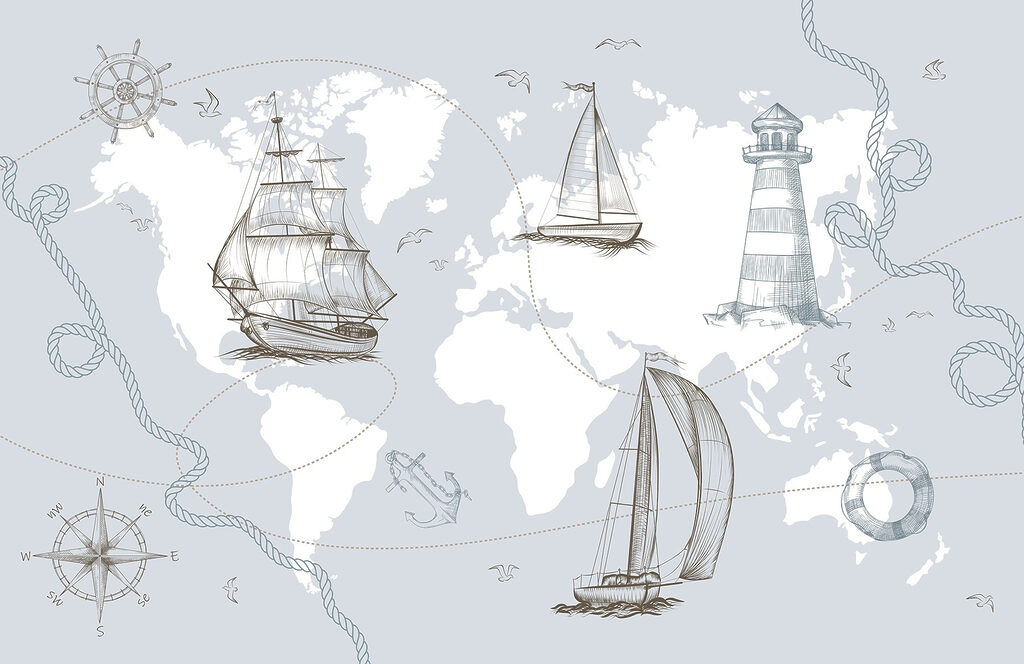 Mapa náutico con barcos — diseño completo
