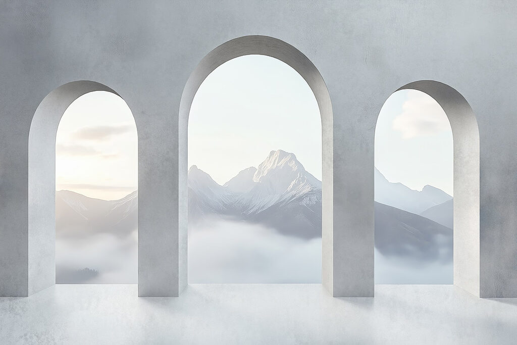 Montaña tras tres arcos — diseño completo