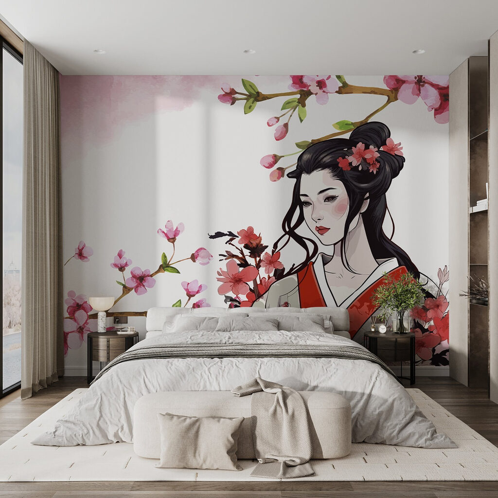 Mujer entre flores rosas — interior 1