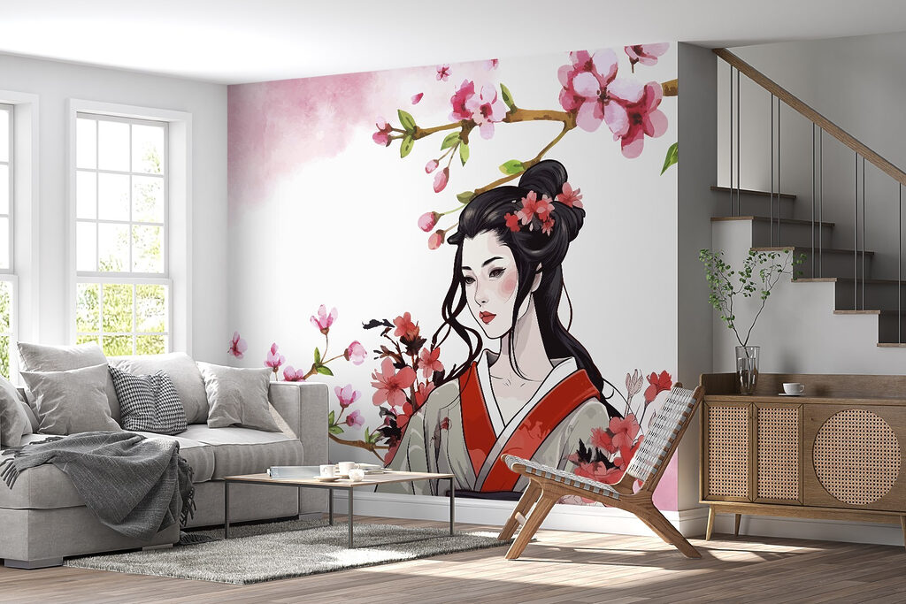 Mujer entre flores rosas — interior 2