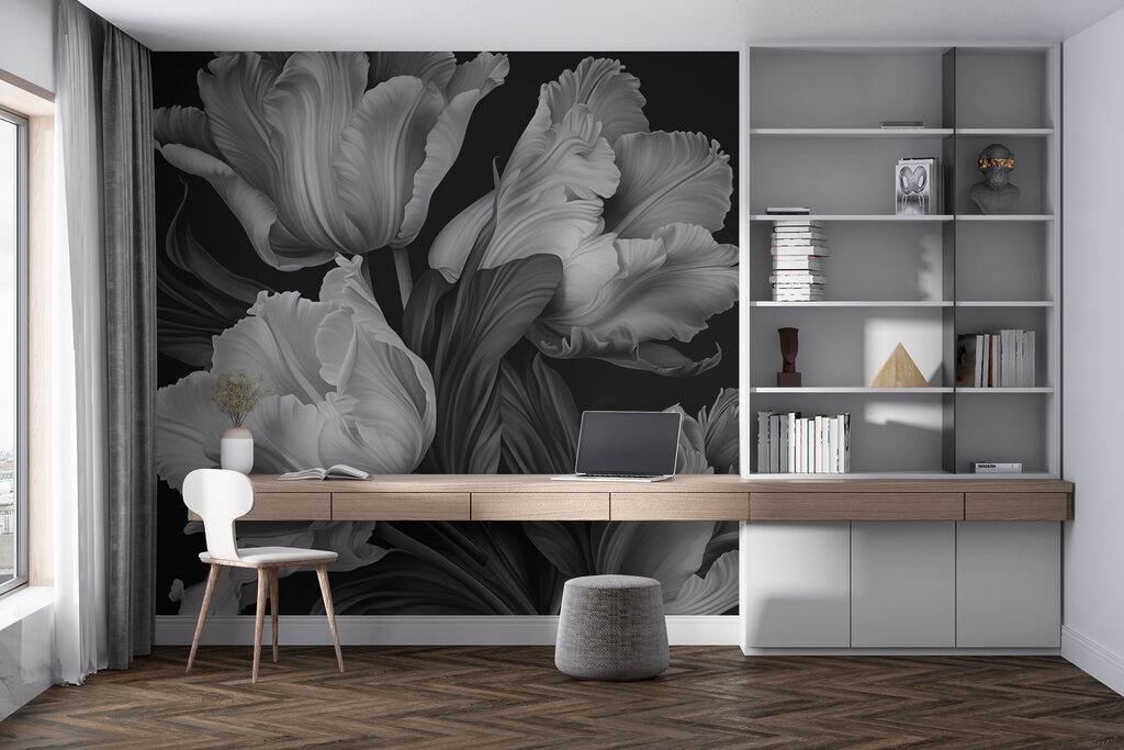 Tulipanes grises sobre negro — interior 1