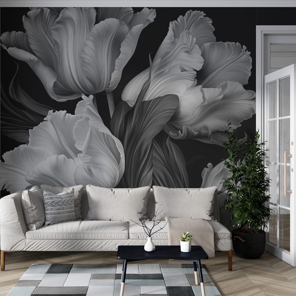 Tulipanes grises sobre negro — interior 3