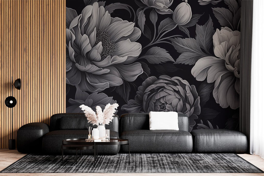 Flores grises sobre negro — interior 2