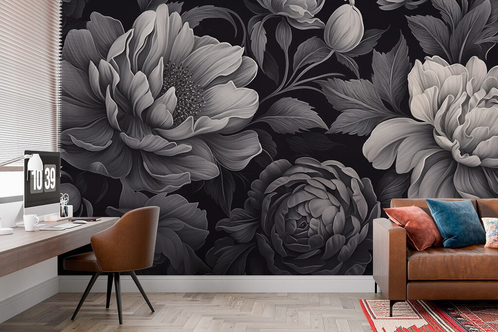Flores grises sobre negro — interior 3