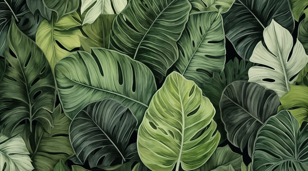 Monstera entre hojas — diseño completo