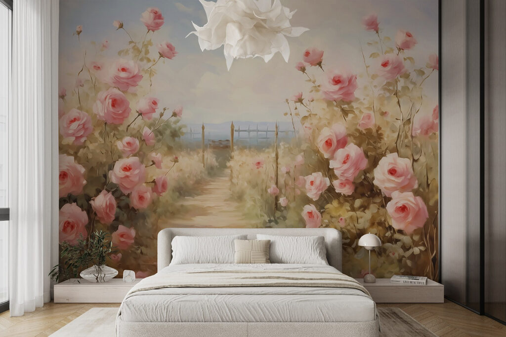 Sendero rosa al mar en un interior