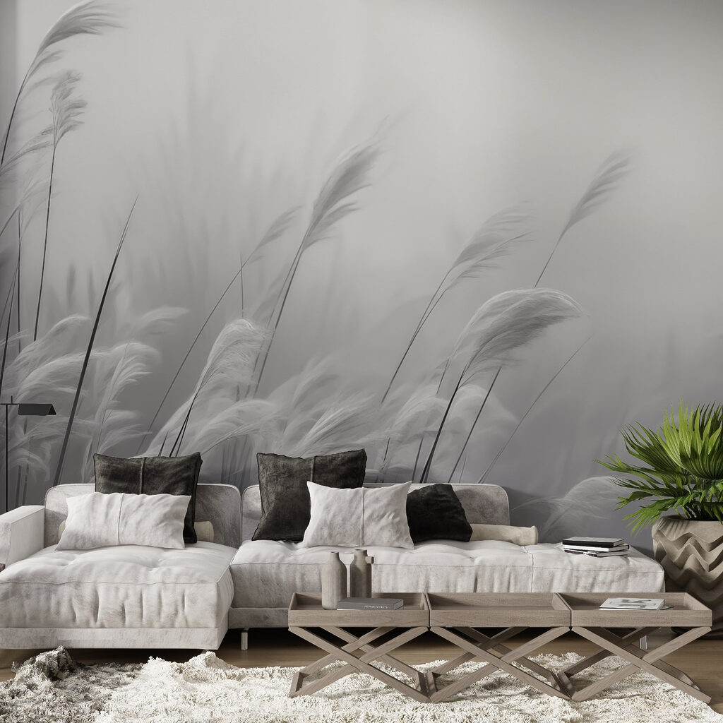 Hierbas entre la niebla en un interior