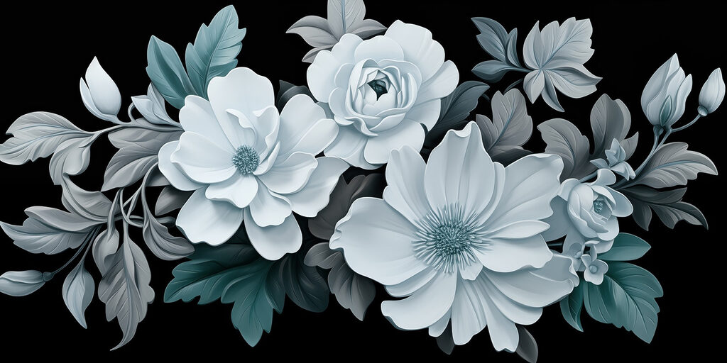 Flores sobre negro — diseño completo