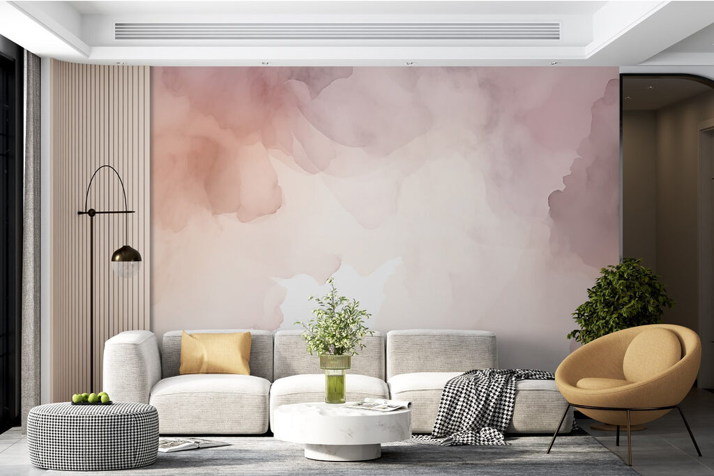 Nubes rosas de acuarela en un interior
