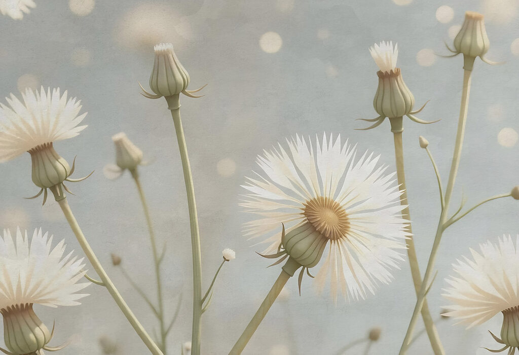 Flores plumosas a contraluz — diseño completo