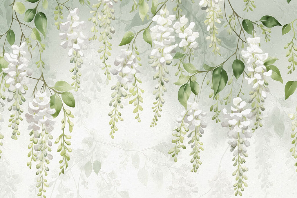 Racimos blancos colgantes — diseño completo