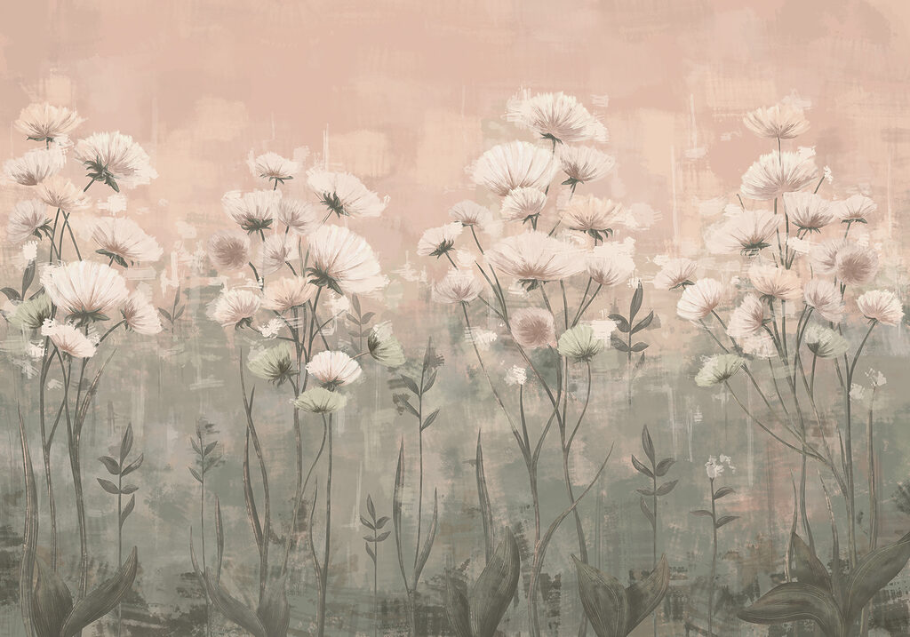 Flores blancas en bruma — diseño completo