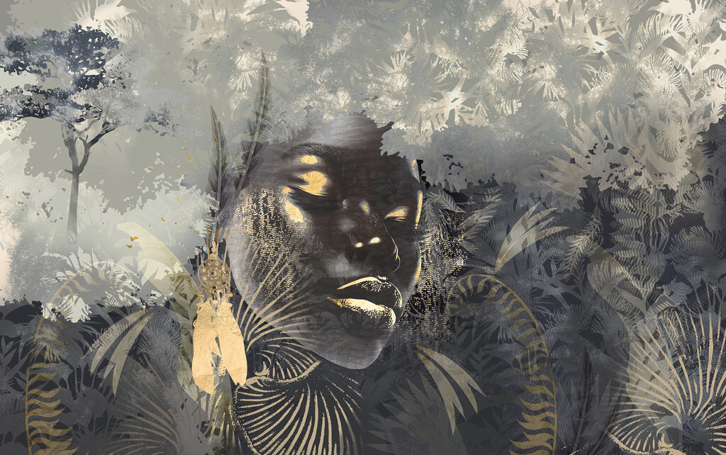 Rostro entre la selva — diseño completo