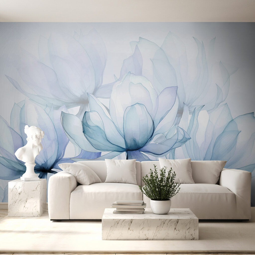 Grandes flores translúcidas en un interior