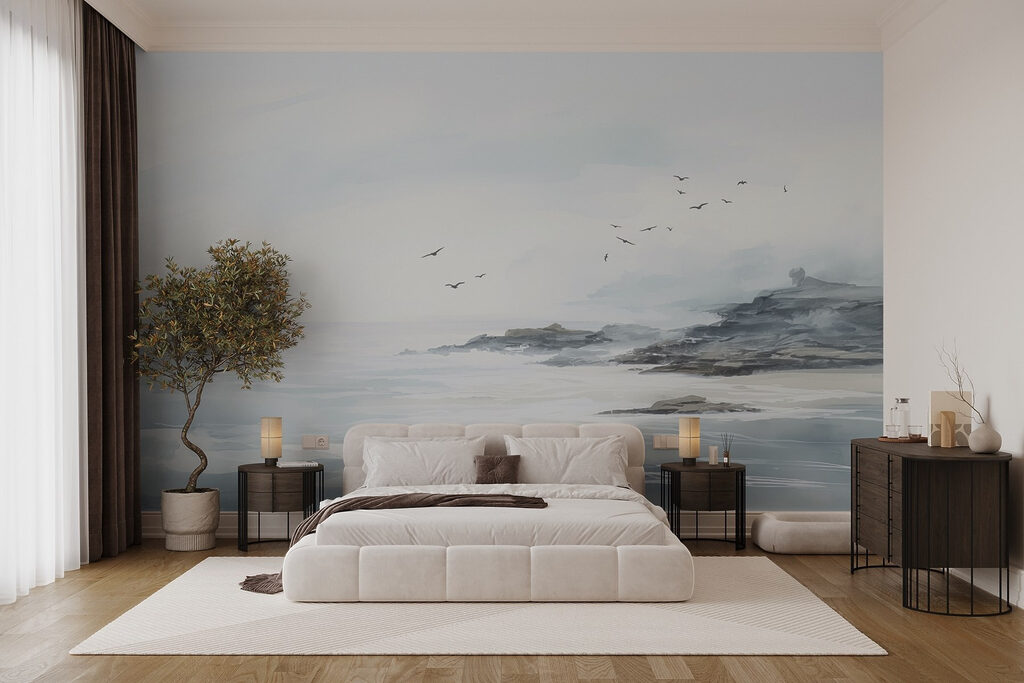 Aves sobre costa gris — interior 1