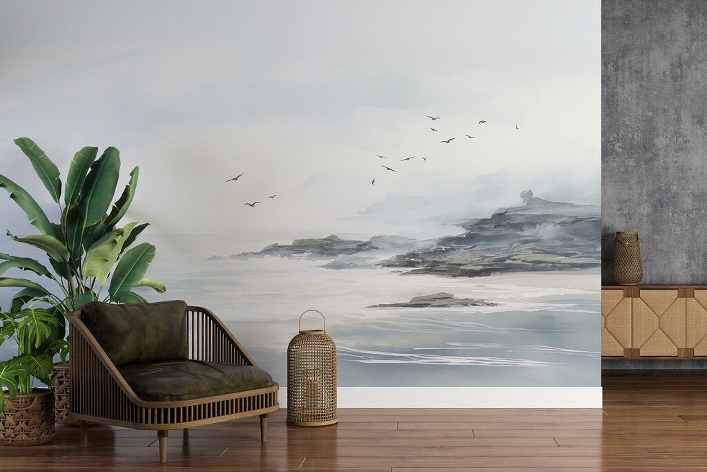 Aves sobre costa gris — interior 2