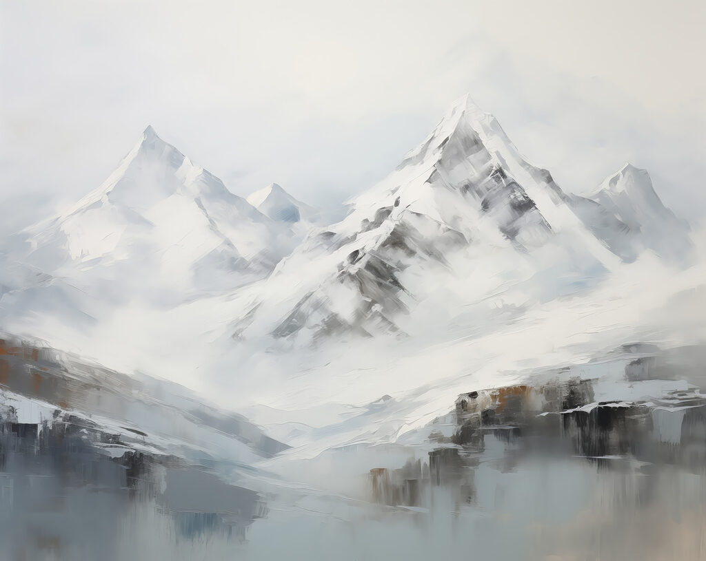 Picos nevados en acuarela — diseño completo