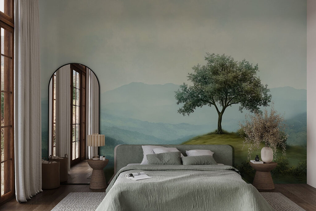Árbol solitario ante montañas — interior 1