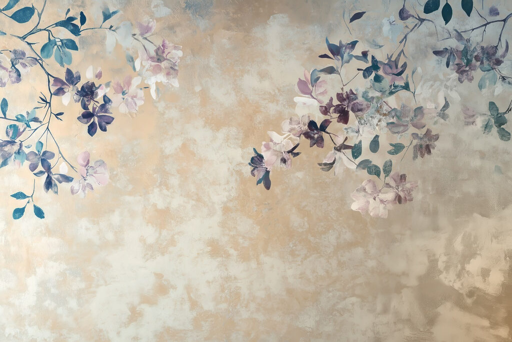 Ramas azules sobre beige — diseño completo