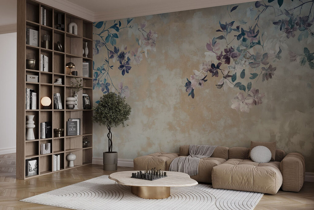 Ramas azules sobre beige — interior 2