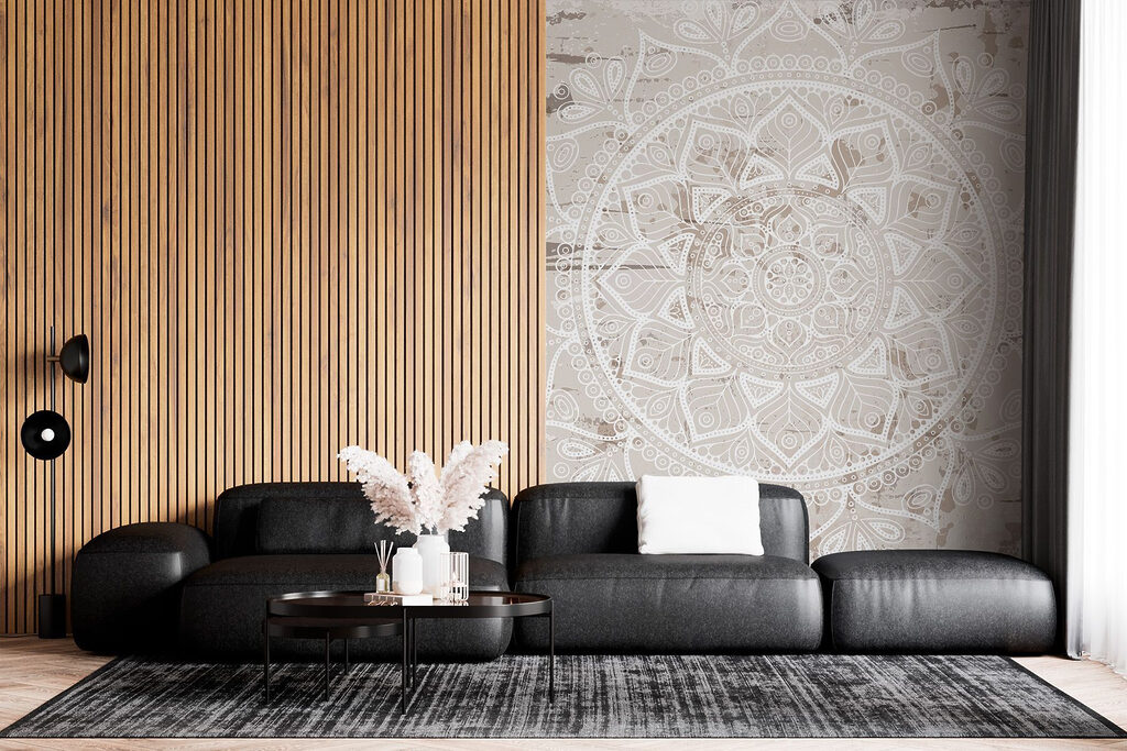 Mandala blanca sobre beige — interior 2