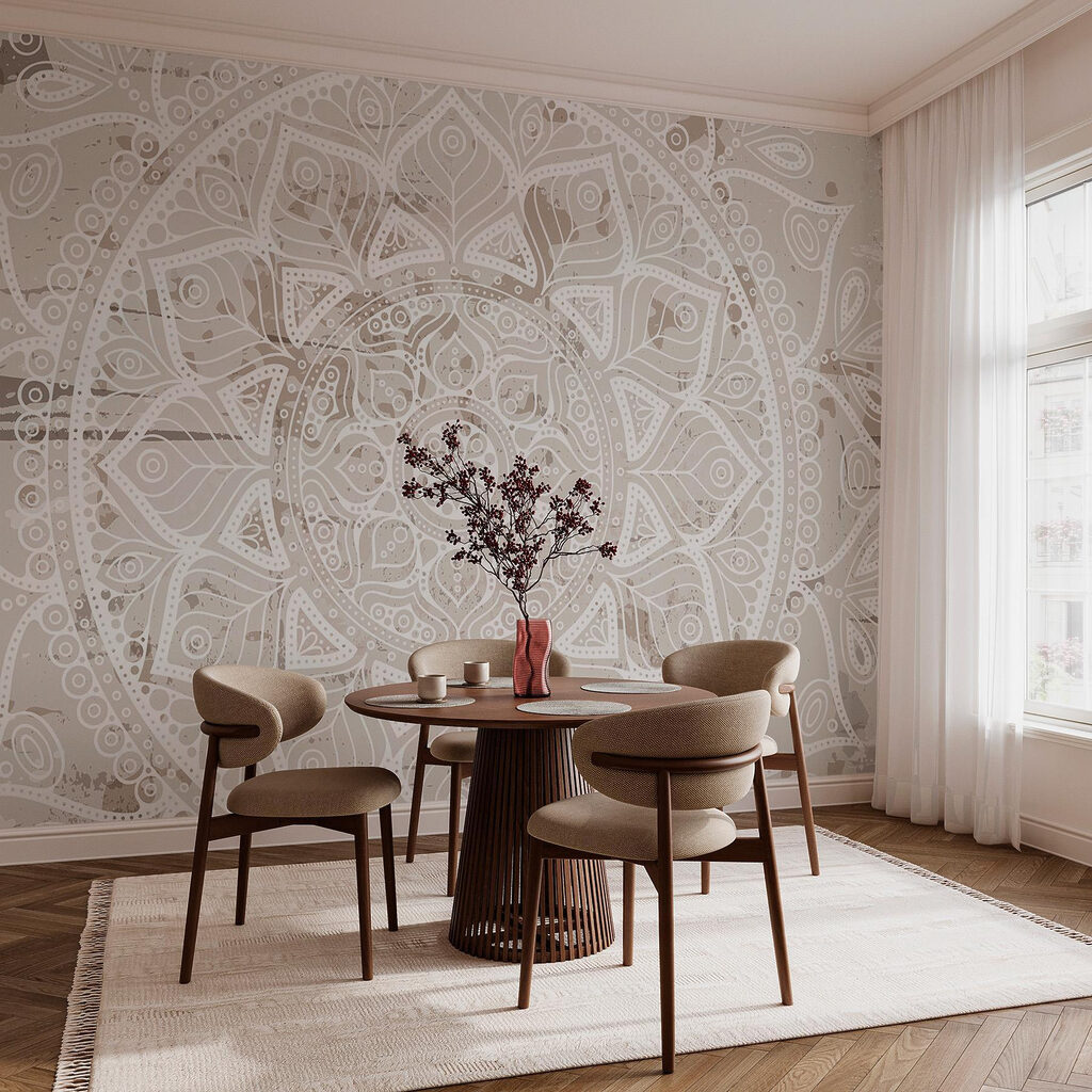 Mandala blanca sobre beige — interior 3