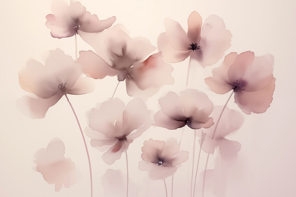 Flores rosas sobre tallos — diseño completo