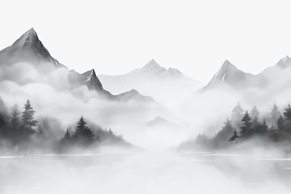 Lago entre la niebla — diseño completo