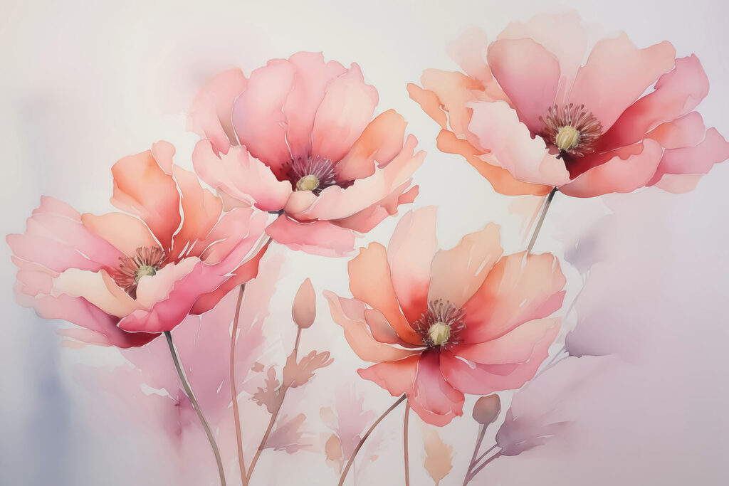 Pétalos rosas en acuarela — diseño completo
