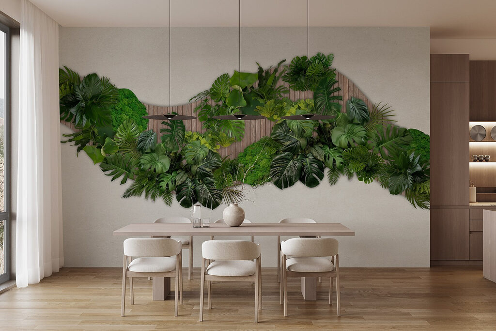 Hojas tropicales sobre listones — interior 5
