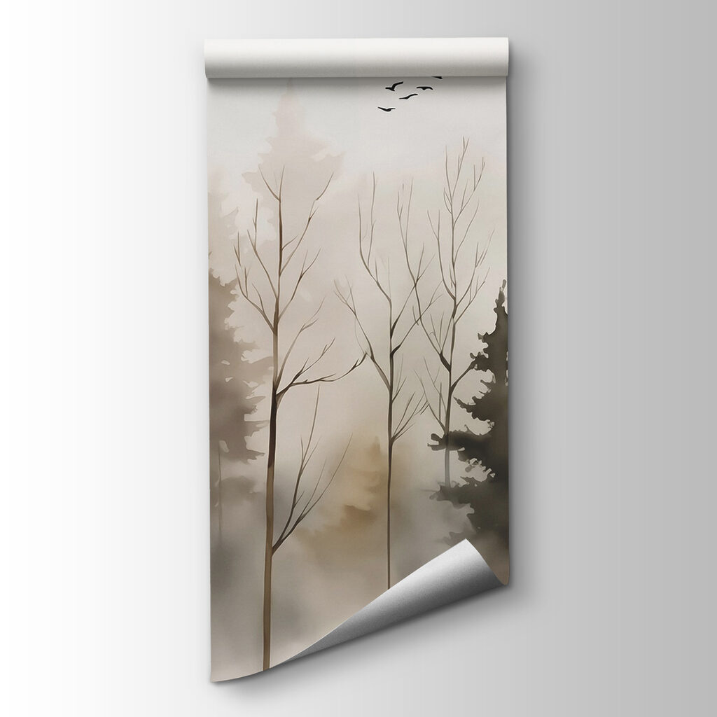 Árboles finos entre niebla — vista del producto