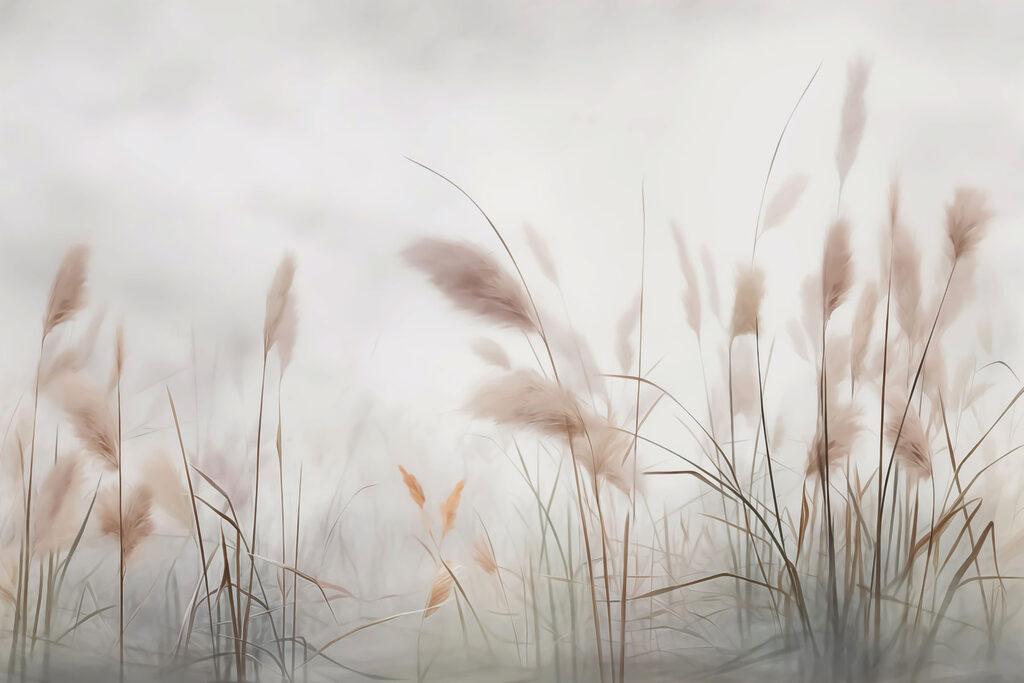 Plumeros marrones en niebla — diseño completo