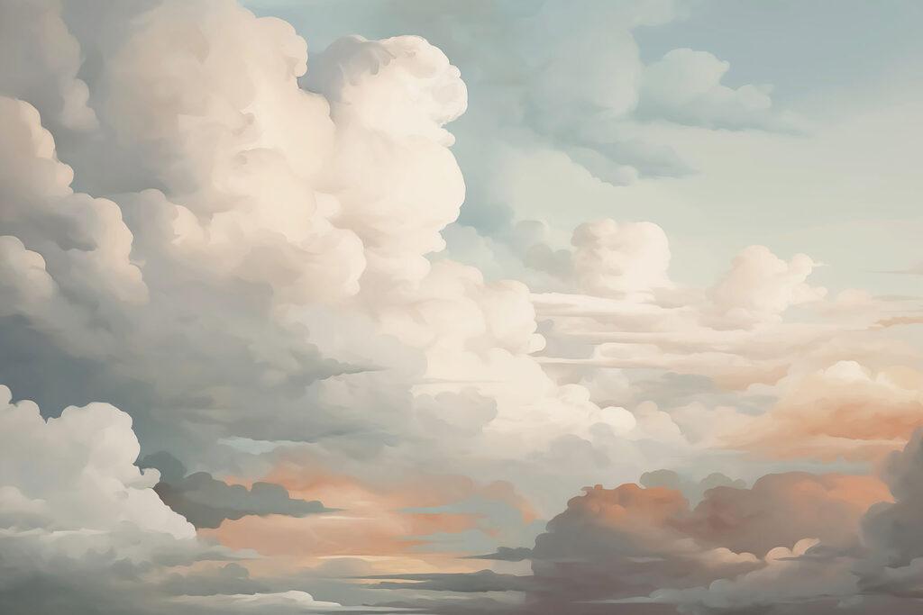 Grandes nubes al atardecer — diseño completo