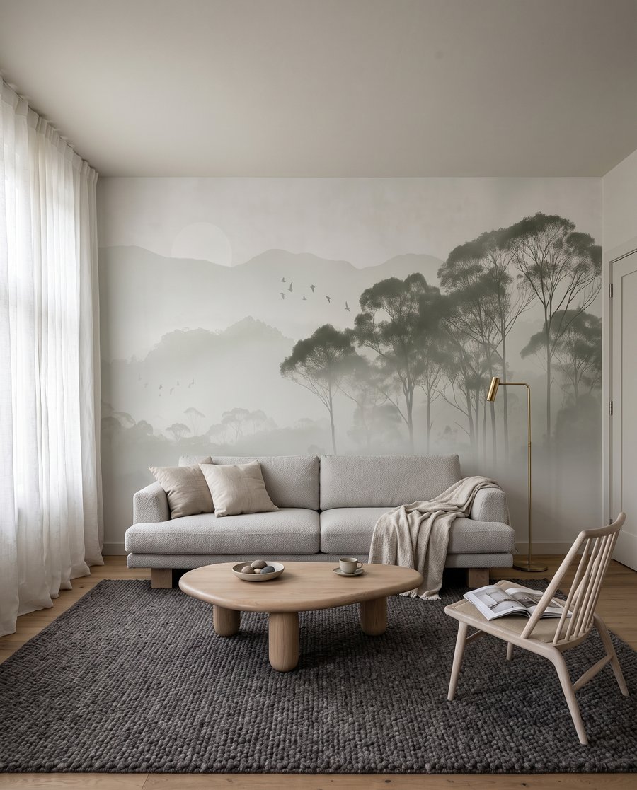 Árboles en colinas nebulosas — interior 2