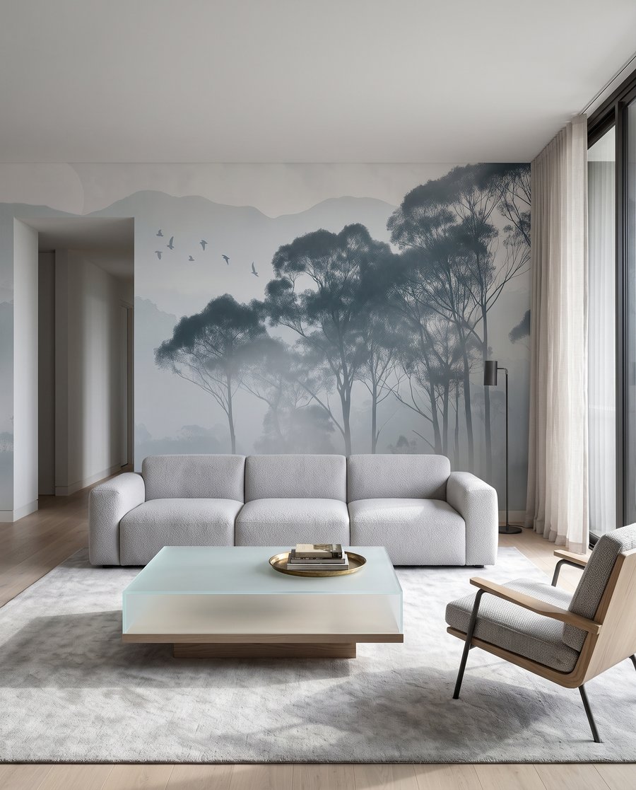 Árboles en colinas nebulosas — interior 3