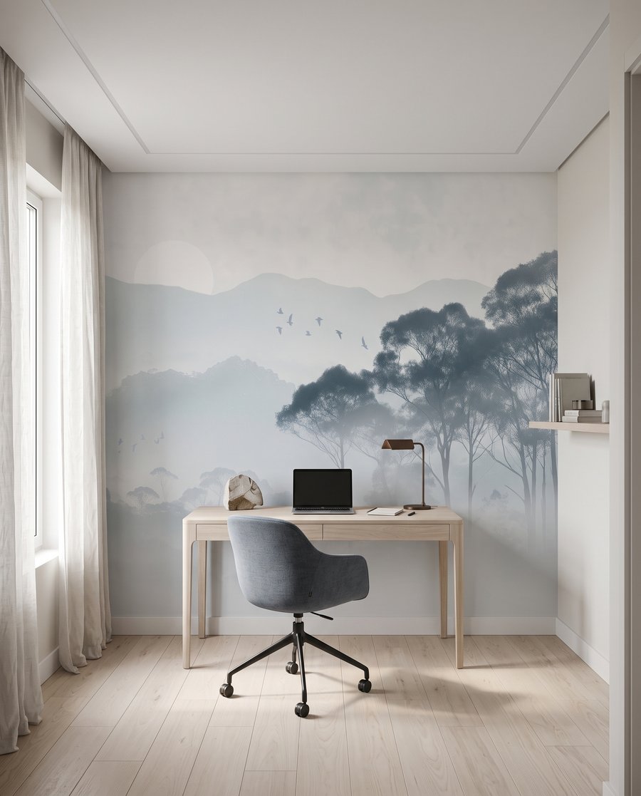 Árboles en colinas nebulosas — interior 6